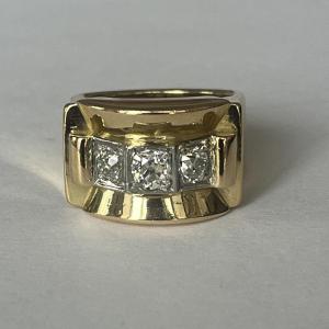 6116- Bague Tank Or Jaune Diamants 0,90 Ct