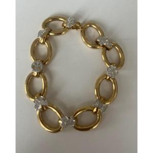 6134- Bracelet Or Jaune Motifs Floraux Diamants