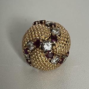 6272- Bague Turban Or Jaune Rubis Diamants