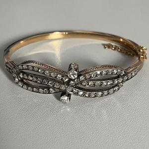 6269- Antique Yellow Gold And Grey Diamond Bangle Bracelet