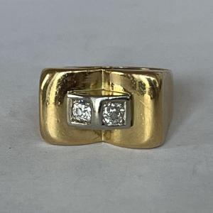 6288- Tank Ring Yellow Gold Diamonds 1940s