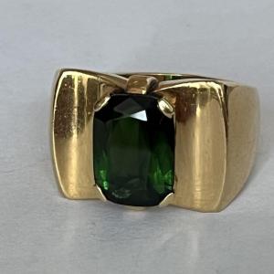 6291- Bague Chevalière Or Jaune Tourmaline Années 1950