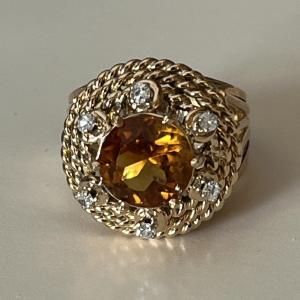 5378- 1940s Ball Ring Yellow Gold Thread Citrine