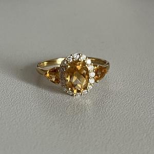 6320- Bague Or Jaune Citrine Diamants