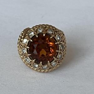 6337- Importante Bague Dôme Fils d'Or Jaune Citrine Diamants