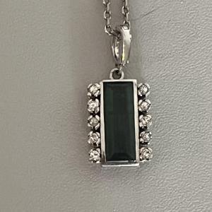 6082- Pendentif Or Gris Tourmaline Verte Diamants