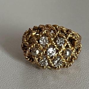 6204- Bague Dôme Or Jaune Diamants