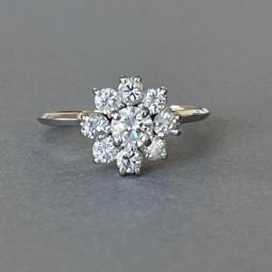 6333- Bague Fleur Or Gris Diamants (1,00 Ct Environ)