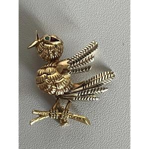 5066- Broche Oiseau Ors Jaune, Rose Et Gris