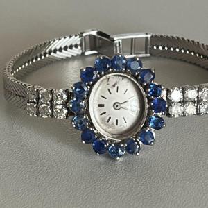 4049- Ladies Watch White Gold Sapphires Diamonds