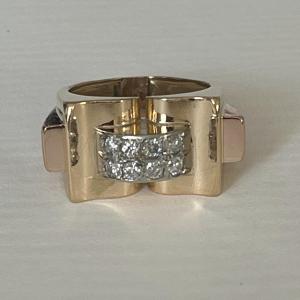 4772- Tank Ring Yellow Gold Diamonds