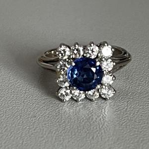 4947- White Gold Platinum Sapphire Diamond Ring