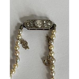 6064- Akoya Pearl Necklace Diamond Clasp White Gold