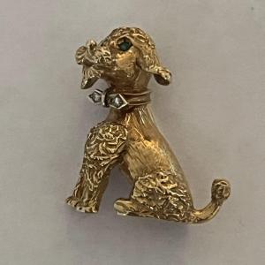 6308- Yellow Gold Poodle Dog Brooch