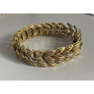 6193a- Yellow Gold Foliage Bracelet With Diamonds