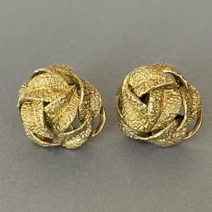 6349b- Yellow Gold Intertwined Leaf Earrings