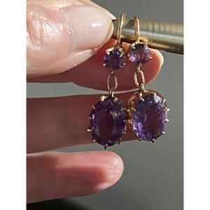 6014- Yellow Gold Amethyst Sleeper Earrings