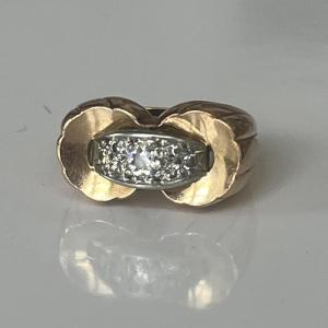 6388- Tank Ring Yellow Gold Platinum Diamonds