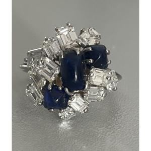 6391- Platinum Cocktail Ring White Gold Sapphires Diamonds