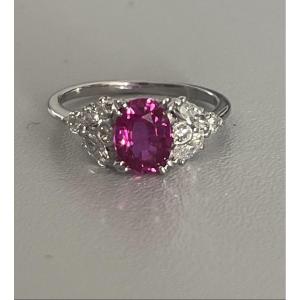 6393- Bague Or Gris Saphir Rose Diamants