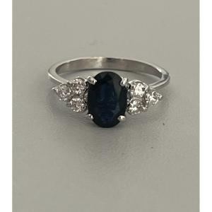 6395- Bague Or Gris Saphir Diamants