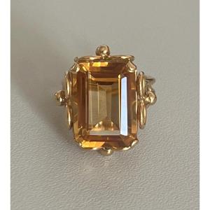 2517- Bague Or Jaune Citrine De 9,35 Ct