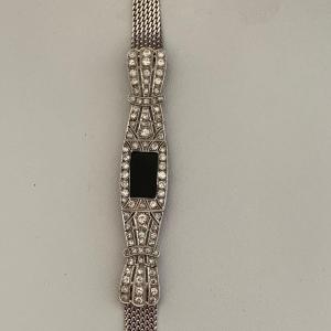 3131- Platinum Onyx Diamonds White Gold Bracelet 1920s