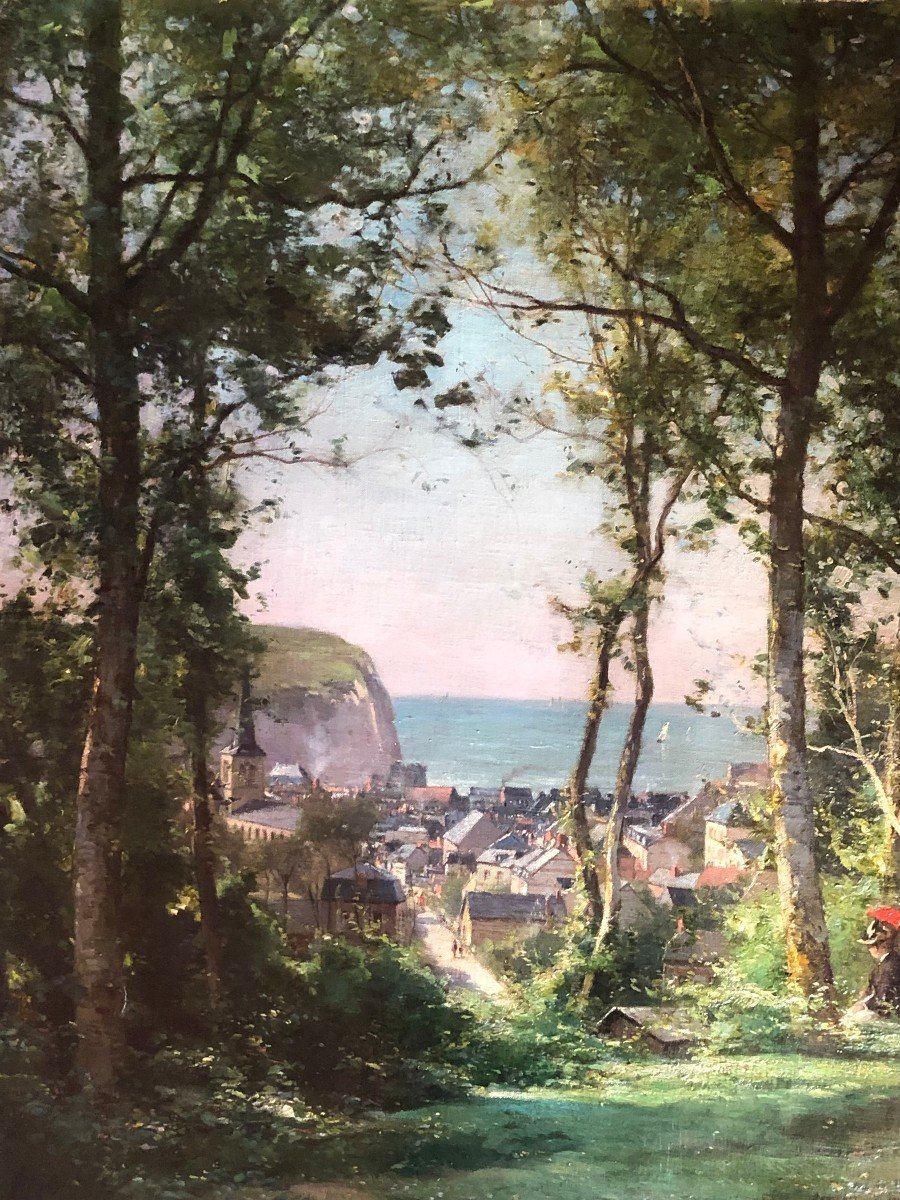 Berthelon Eugène View Of Etretat In 1897 Oil Signed Dated 1897 Certificat-photo-3