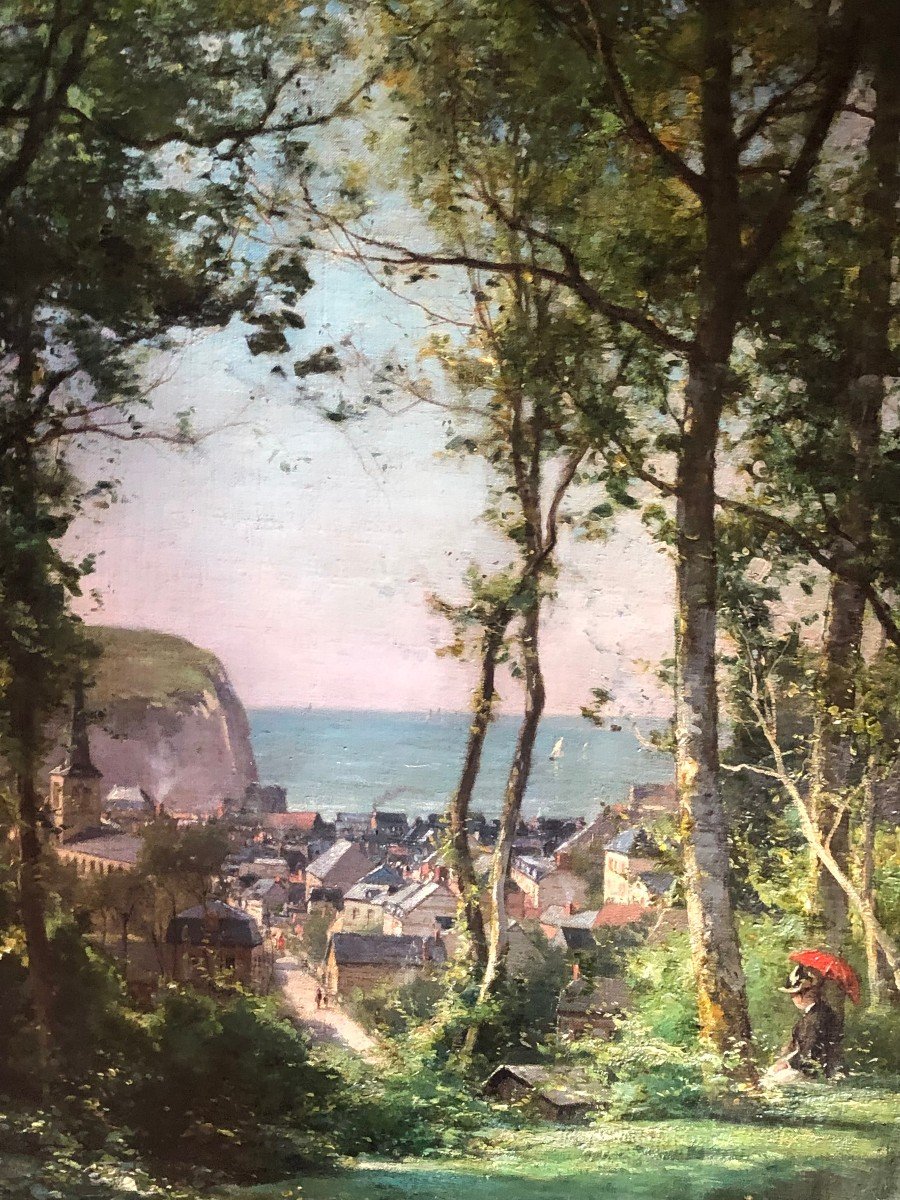 Berthelon Eugène View Of Etretat In 1897 Oil Signed Dated 1897 Certificat-photo-4