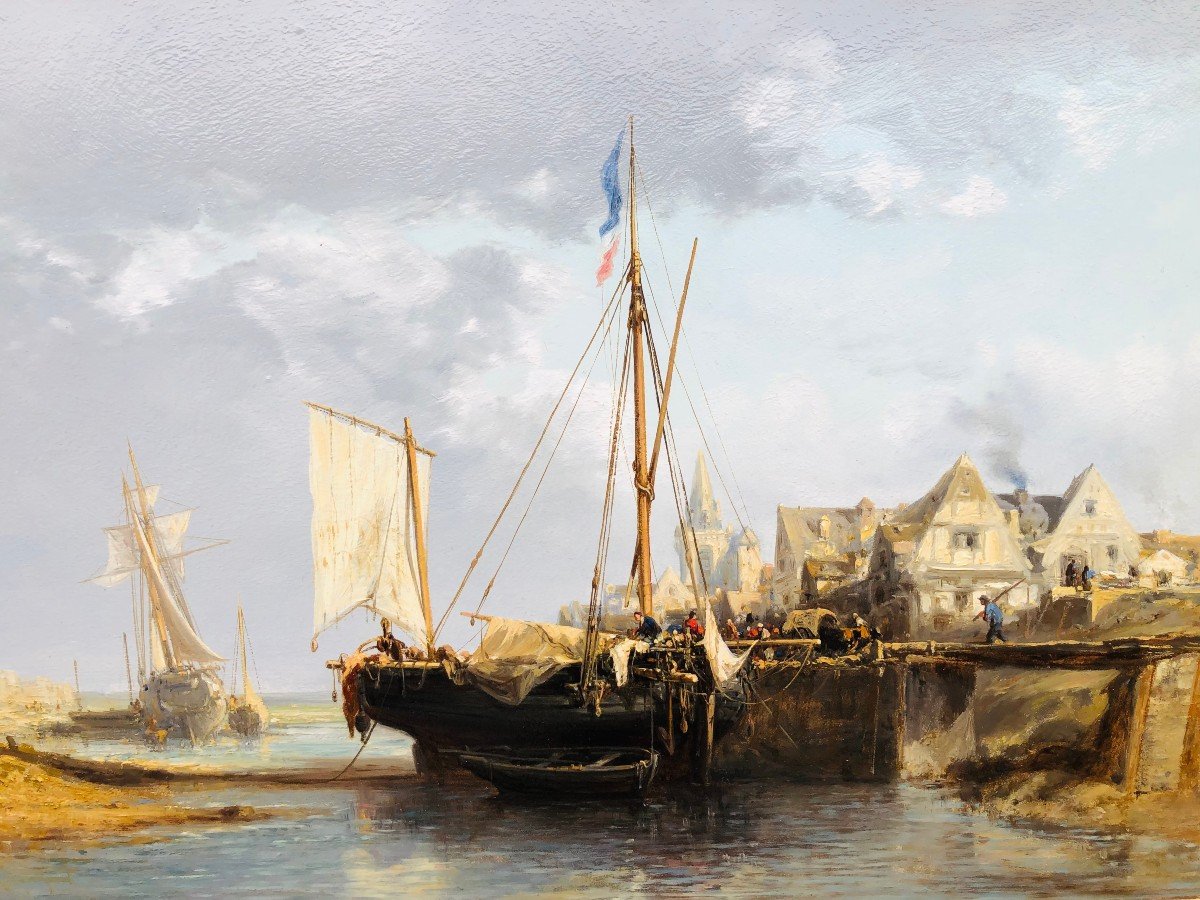 Noel Jules French Painting 19th Front Port Oil On Strong Cardboard Signed ​​​​​​​certificat-photo-4