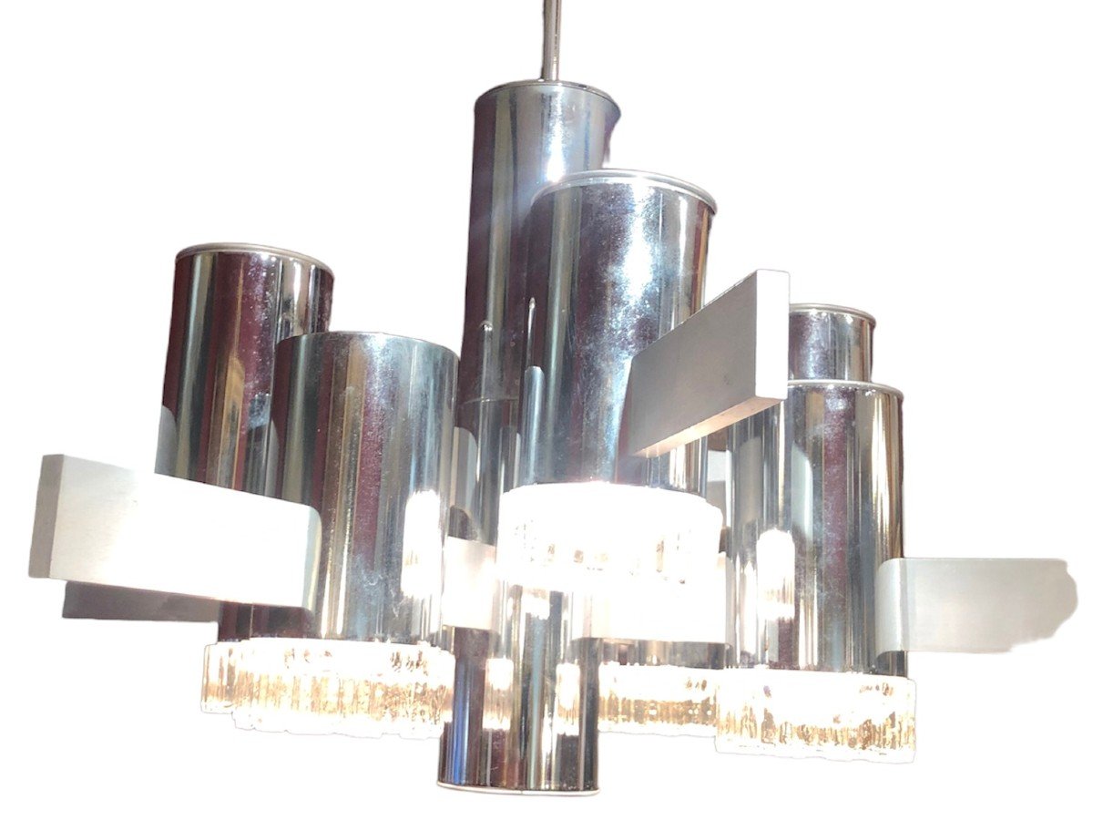 Starry Suspension In Brushed Steel And Chromed Metal With 8 Arms Of Light-photo-4