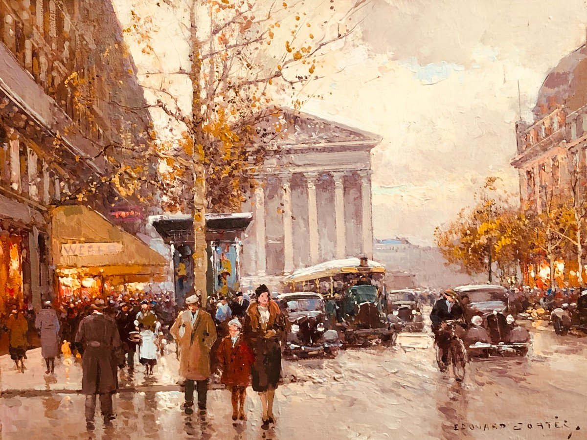 Cortes Edouard Rue Royale And La Madeleine Autumn Day Oil On Canvas Signed ​​​​​​​certificat-photo-2