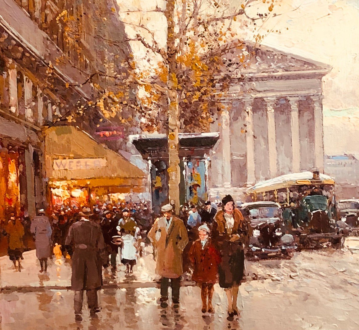 Cortes Edouard Rue Royale And La Madeleine Autumn Day Oil On Canvas Signed ​​​​​​​certificat-photo-3