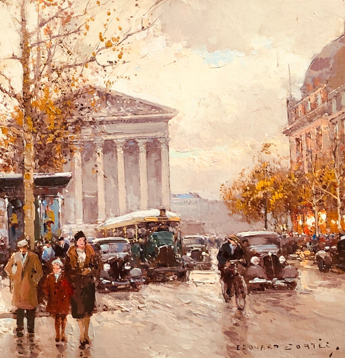 Cortes Edouard Rue Royale And La Madeleine Autumn Day Oil On Canvas Signed ​​​​​​​certificat-photo-4