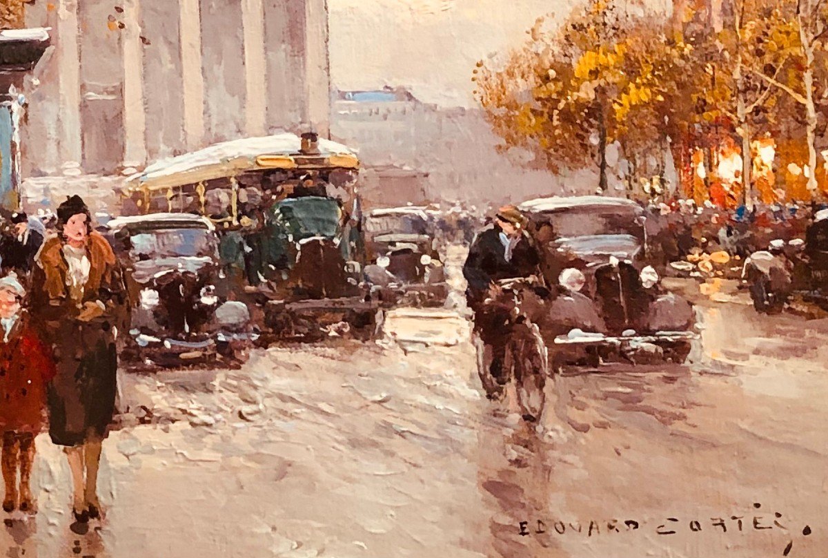 Cortes Edouard Rue Royale And La Madeleine Autumn Day Oil On Canvas Signed ​​​​​​​certificat-photo-2