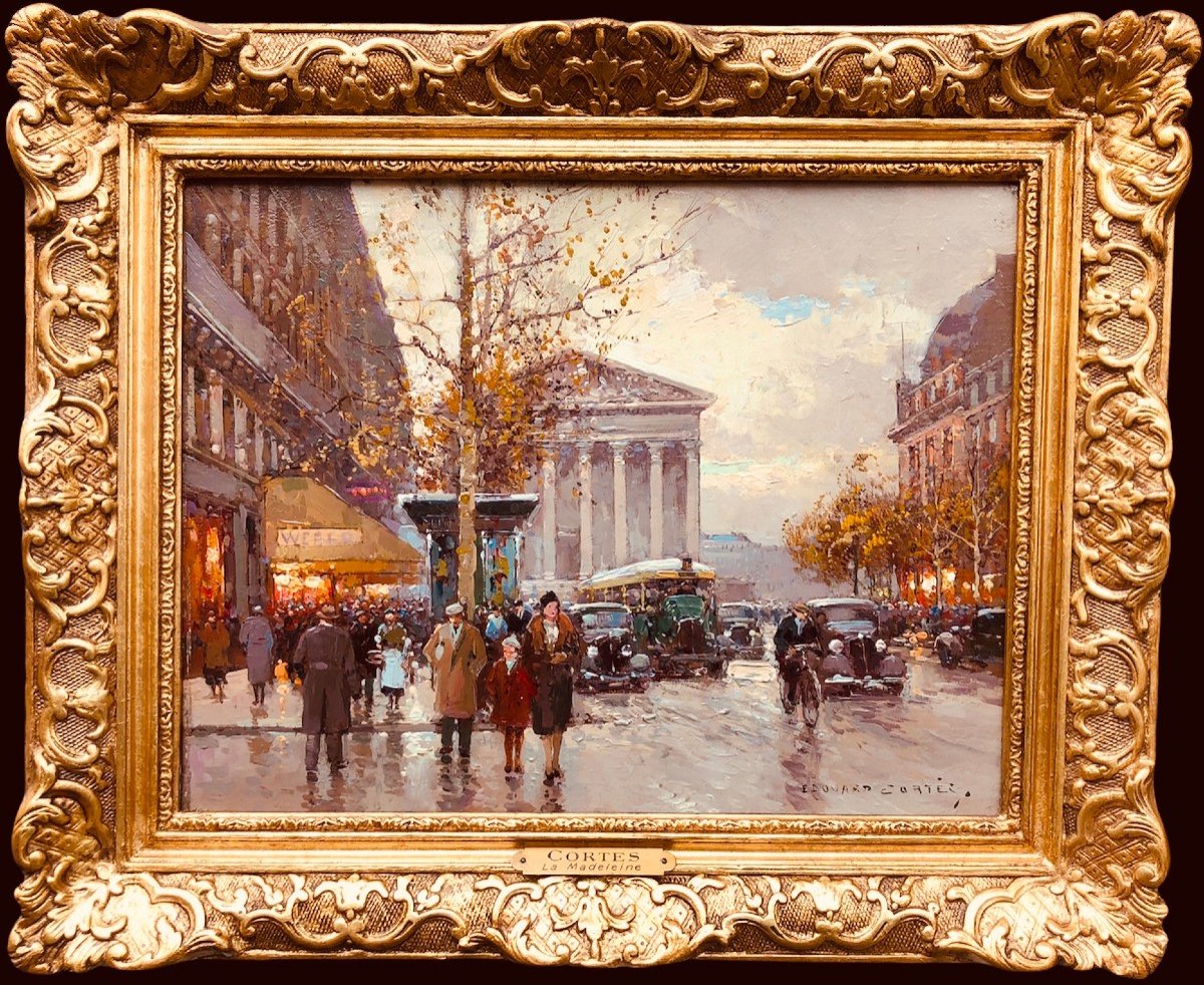 Cortes Edouard Rue Royale And La Madeleine Autumn Day Oil On Canvas Signed ​​​​​​​certificat-photo-4