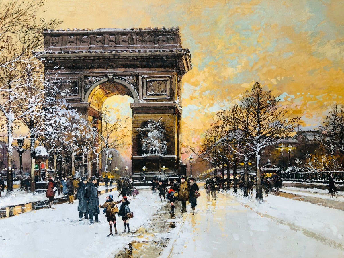 Proantic: Galien Laloue Tableau 20è Paris Animation Champs Elysées P