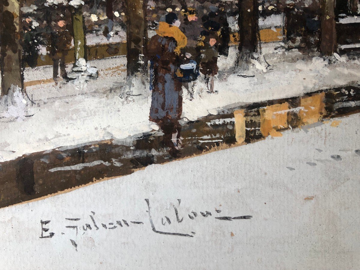 Galien Laloue Painting 20th Paris Animation Champs Elysées Place De l'Etoile Gouache Signed ​​​​​​​certificat-photo-5