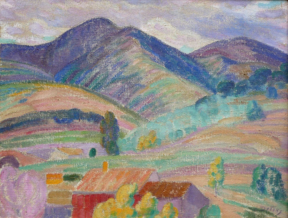 Detroy Léon Paysage De Provence, Le Mas Dans La Montagne Huile Sur Toile Signée ​​​​​​​Certificat-photo-2