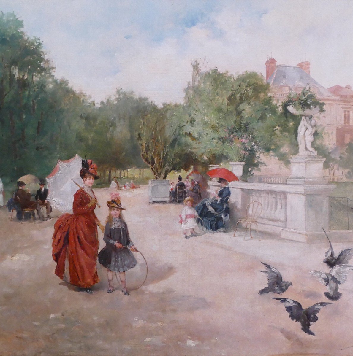 De Paredes Vincent Animation In The Luxembourg Garden Oil On Canvas Signed ​​​​​​​certificat-photo-1