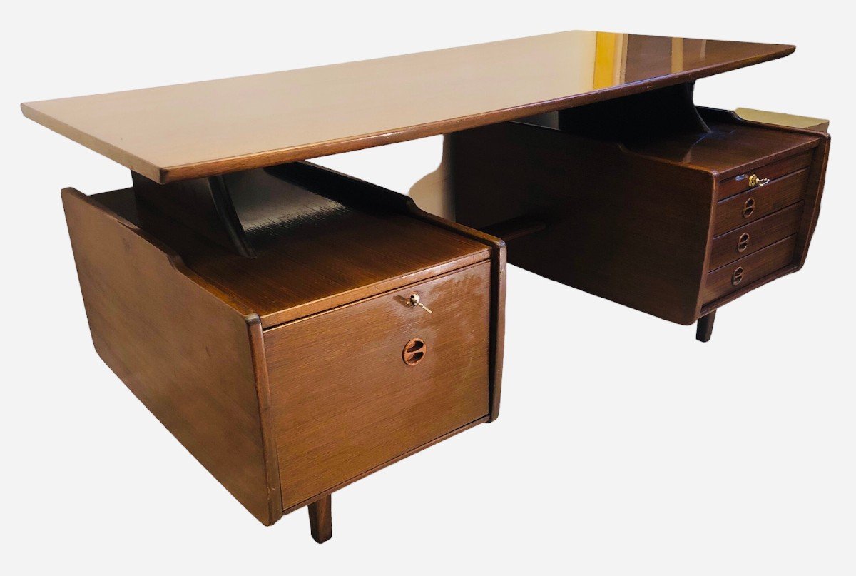 Jacques Hauville Double Sided Desk Opening With Three Drawers And A Box-photo-3