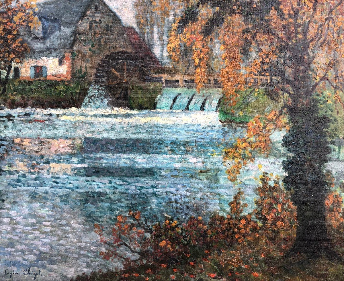 Chigot Eugène French Painting The Water Mill On The River Oil On Canvas Signed Certificate-photo-2