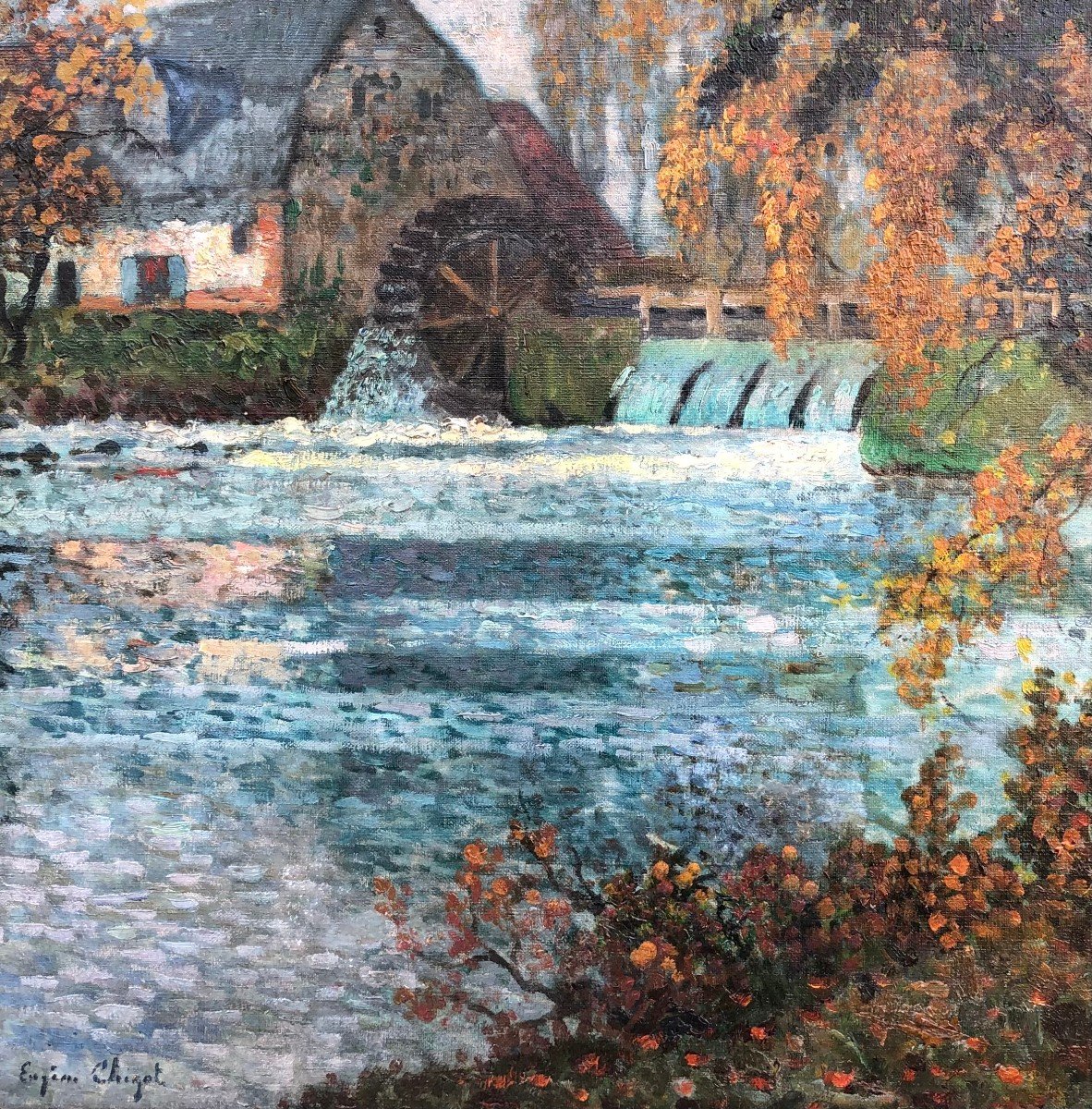 Chigot Eugène French Painting The Water Mill On The River Oil On Canvas Signed Certificate-photo-2