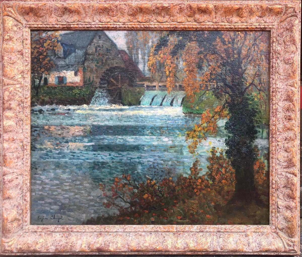 Chigot Eugène French Painting The Water Mill On The River Oil On Canvas Signed Certificate