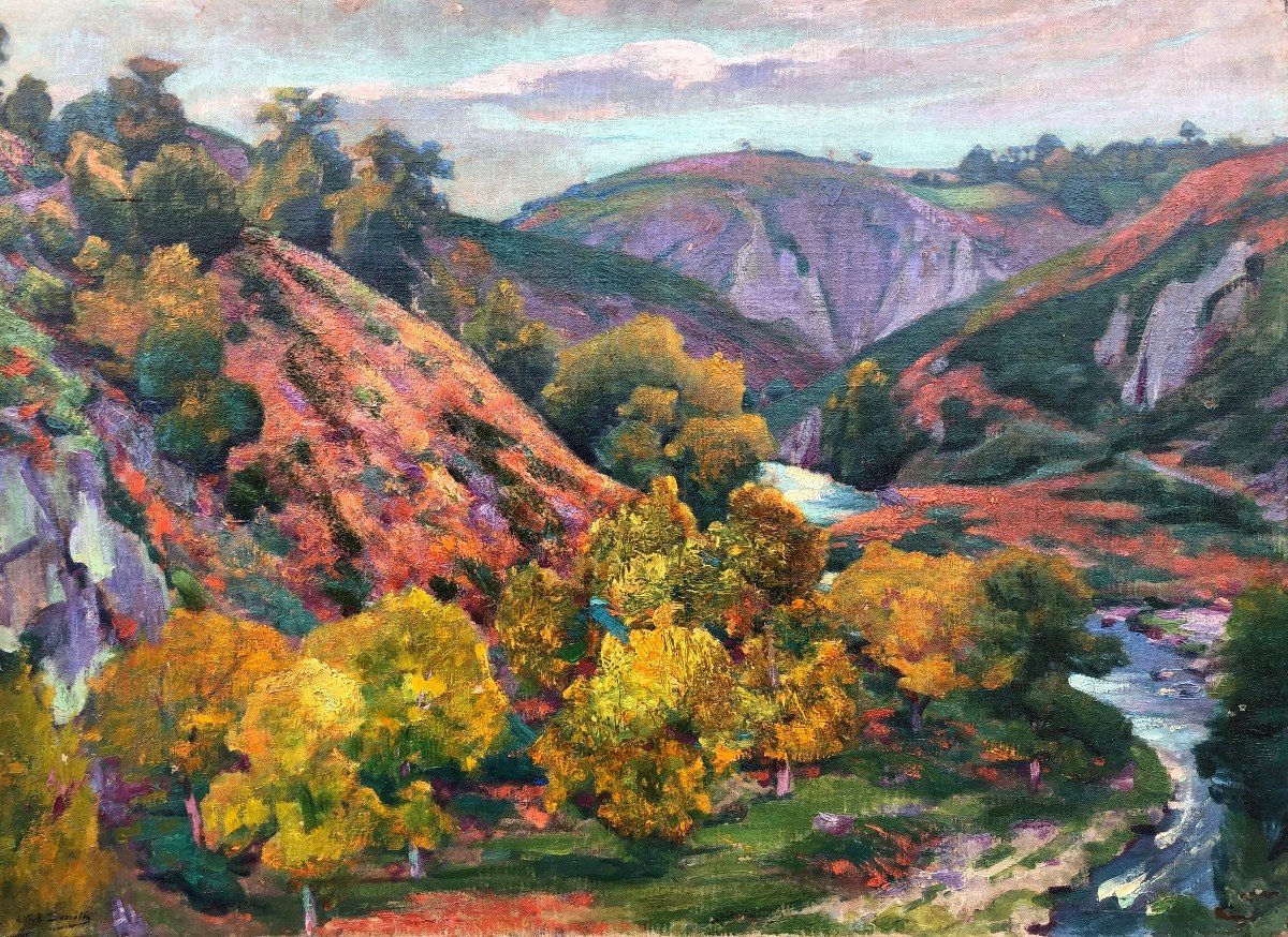 Smith Alfred Creuse Valley In Autumn Oil On Canvas Signed Certificate-photo-2