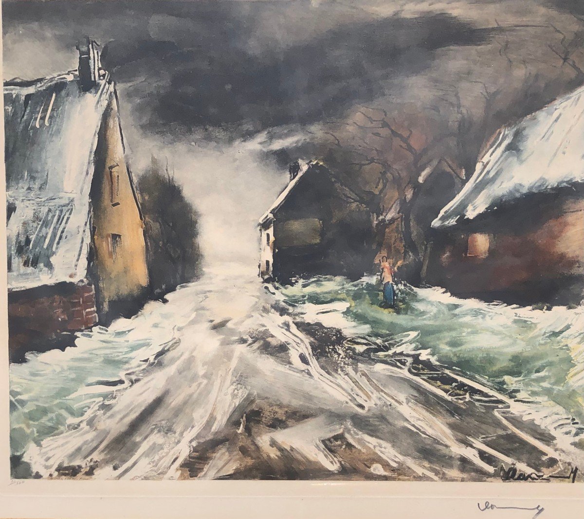 Vlaminck Maurice From Snowy Village Street Original Print Signed And Numbered.-photo-2