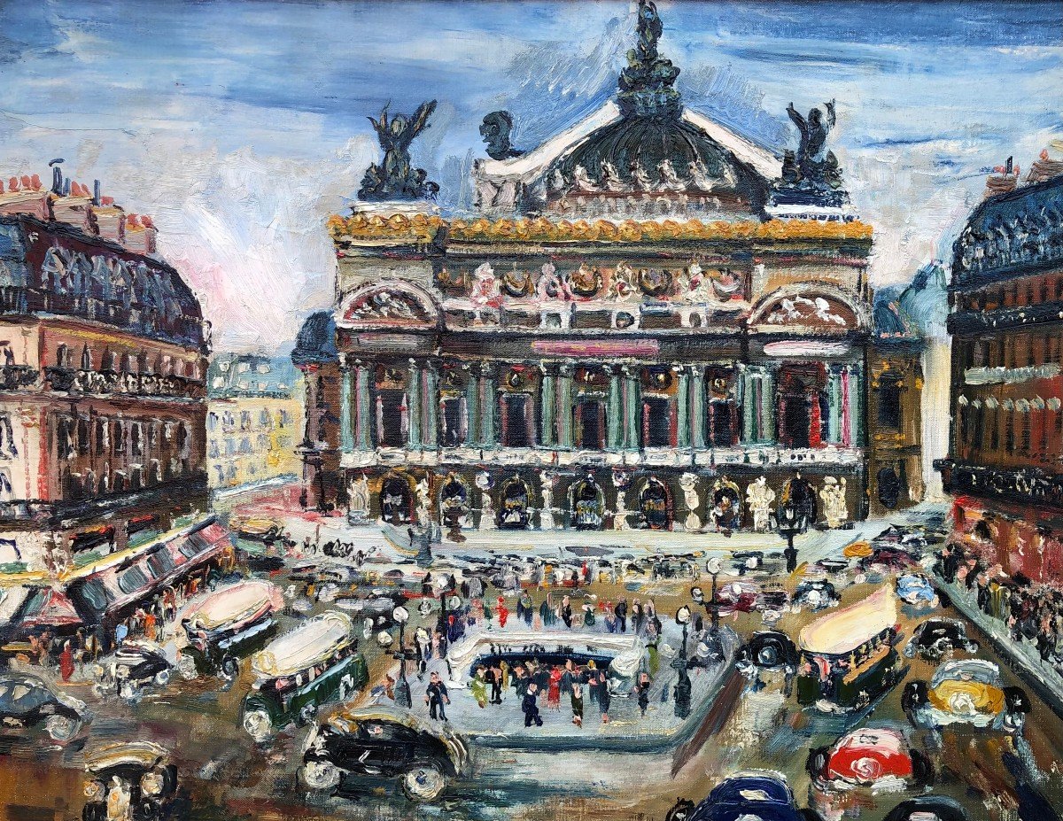 Genin Lucien French School Paris Animation Place De l'Opéra Oil On Canvas Signed Certificate-photo-3