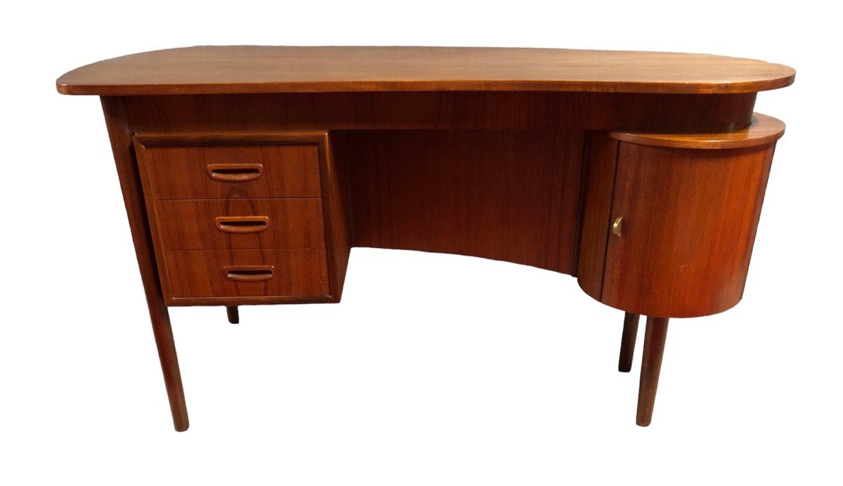 Bureau Scandinave Double Face En Teck à Corps Demi-lune Des Années 1960-photo-2