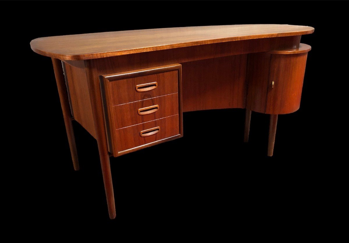 Bureau Scandinave Double Face En Teck à Corps Demi-lune Des Années 1960-photo-2