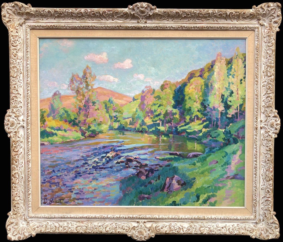Ballot Clémentine French Painting Spring In Creuse 1915 Oil Canvas Signed Certificate